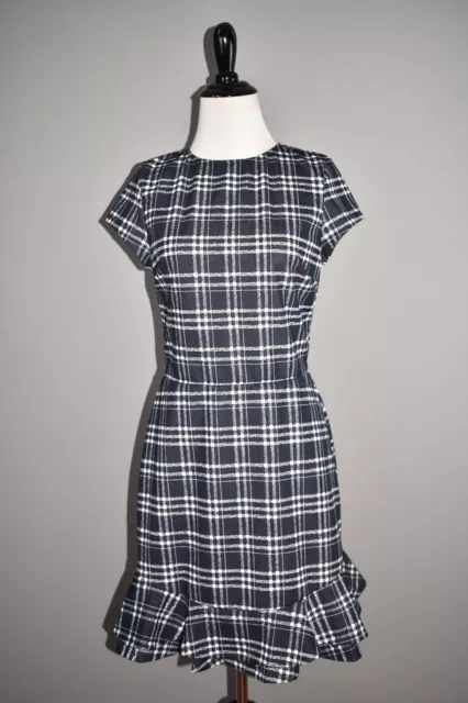 LOVE...ADY NEW $110 Blue Plaid Ruffle Hem Cap Sleeve Mini Dress Large