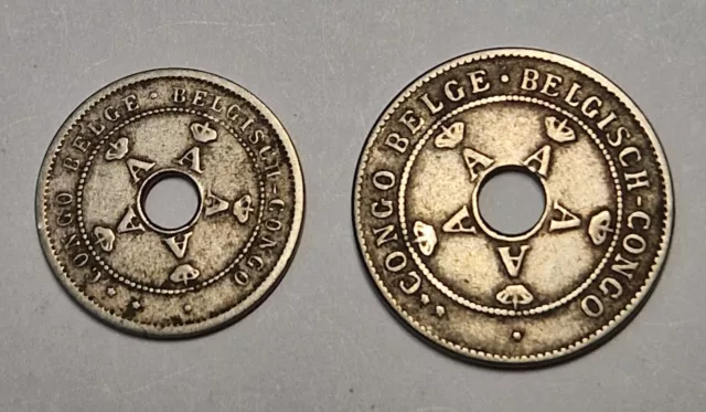 2 pièces du CONGO BELGE, 5 et  10 Cts, Année 1911