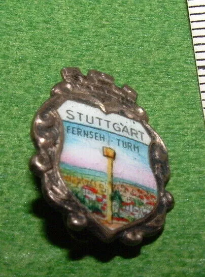 Pin Anstecknadel Stuttgart Fernsehturm silbern mit Emaille 1960er-Jahre