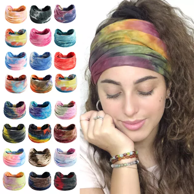 Fascia Per Capelli Hippie Tie-Dye Per Donna Fascia Larga Per Yoga Turbante ▼