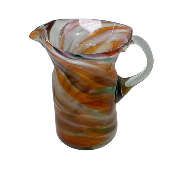 Vintage Small Handblown Swirl Art Hand Blown Glass Pitcher Vase
