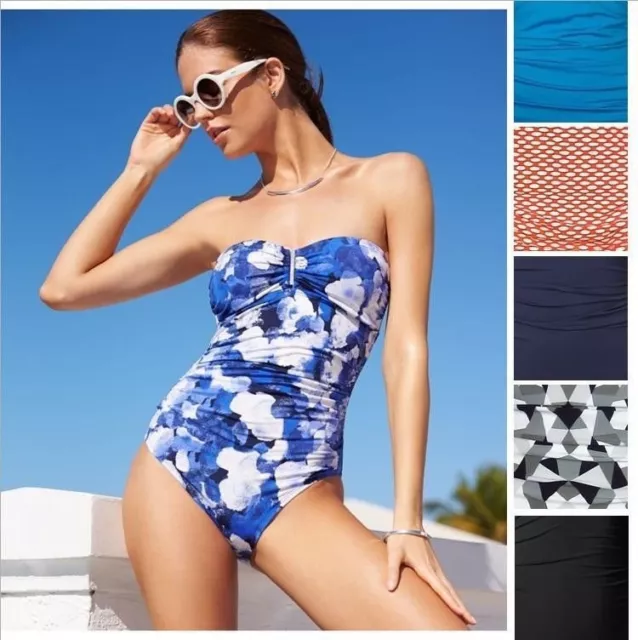 NWT Calvin Klein Bandeau One-Piece Swimsuit Ruched Solid Polka Dot Etc Size 2-14