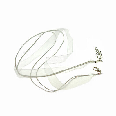 Collar de cinta de organza blanco 17" más extensor - 6 mm - 1 collar - N179