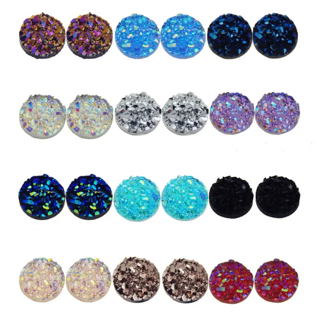 100 Mix Flat Back Faux Druzy Cabochons Resin For Crafts Earring Jewellery Making