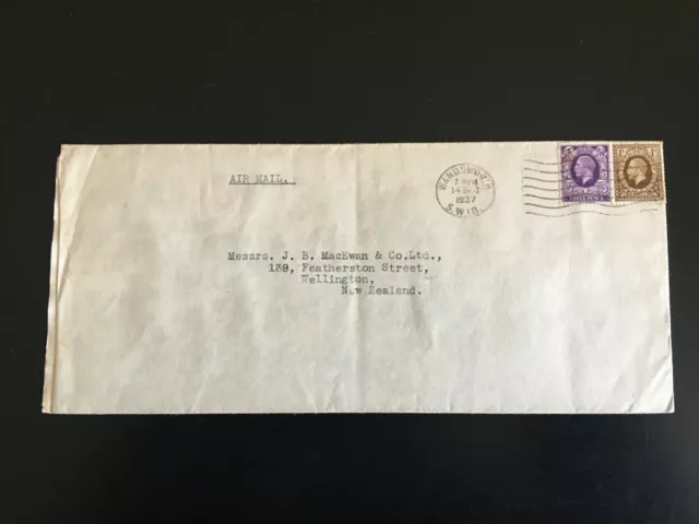 GB 1937 GV 1s3d Rate Airmail Letter, Wandsworth to Wellington, NZ (PSE27)