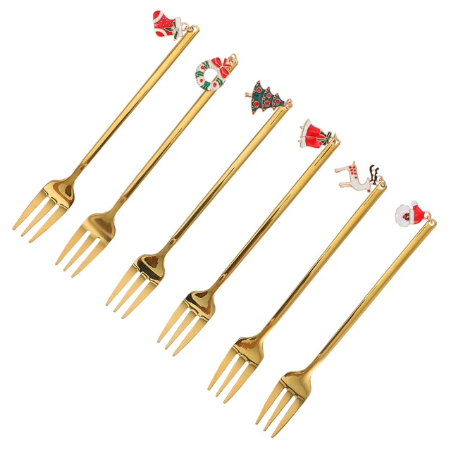 6 Pcs Coffret Cuillère De Noël Matériau En Acier Inoxydable 304 Fourchette