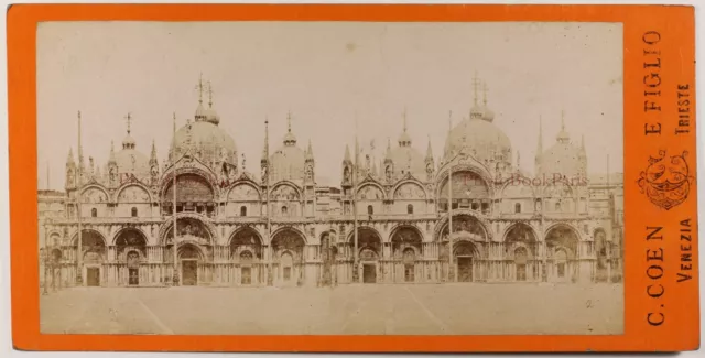 Italien Venedig Wohl Markusplatz c1870 Foto C. Coen Stereo Vintage Albumin
