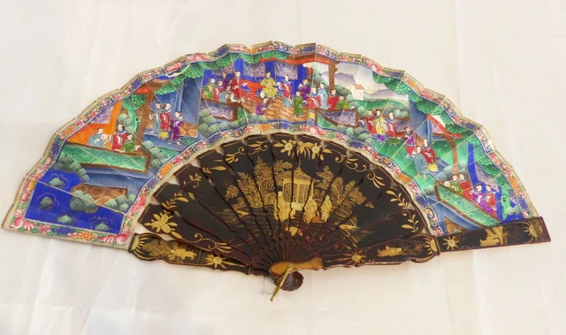 ABANICO CANTONÉS DE LAS MIL CARAS  SG XIX 30 PERSONAJES coleccionismo decoracion