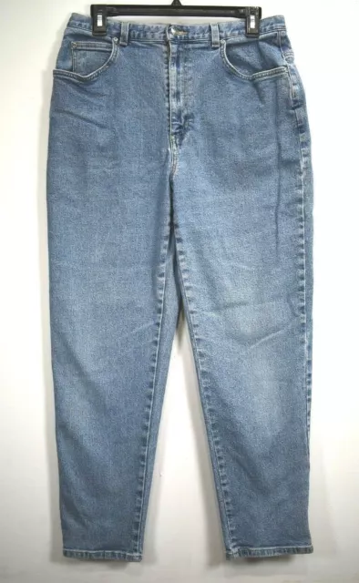 Liz Claiborne Crazy Horse Womens Stone Wash Tapered Leg Blue Denim Mom Jeans 14