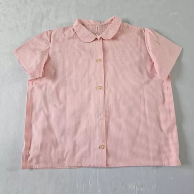 Vintage Peter Pan Collar Blouse -7-8 Yrs- Pink Gingham Cotton Deadstock 70s KB01