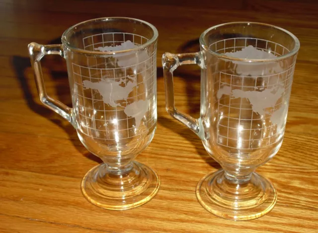 Vintage Nestle Nescafe Irish Coffee Mugs World Globe Map Set of 2