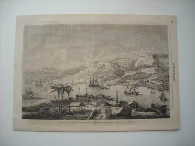 Gravure 1862. Mexique. Vue De La Ville Et De La Rade De Tampico, Flottes Francai