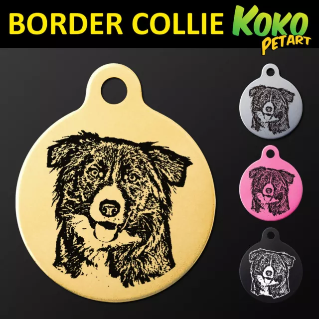 Border Collie Round Pet Dog Puppy ID Tag Personalised Engraved Aluminium + Ring