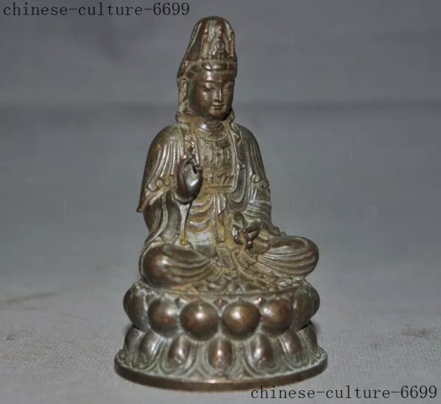 Old Chinese Buddhism bronze Kwan-Yin Guanyin Bodhisattva goddess Buddha statue 2