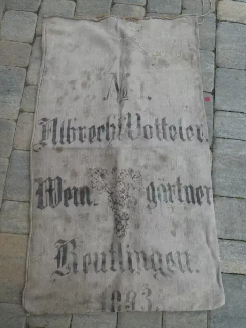 alter LEINENSACK MEHLSACK GETREIDESACK  1893 Reutlingen Weingärtner Votteler