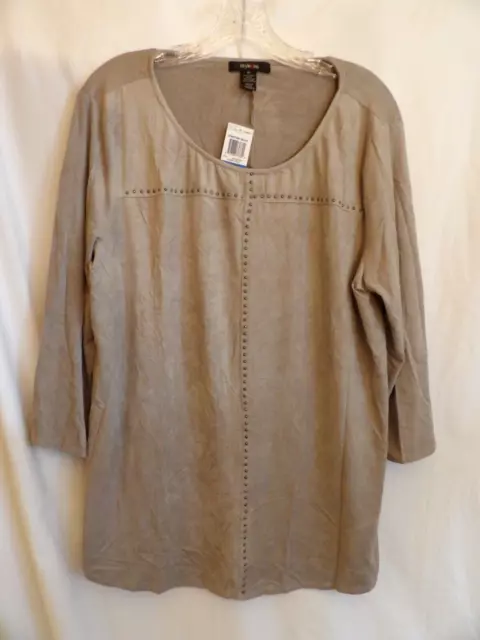 Style & Co Womens Studded Faux Suede Blouse Round Neck Long  Sleeve XL NWT