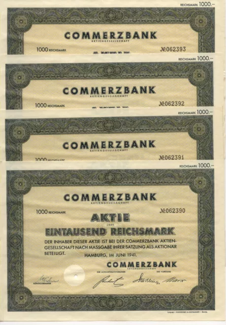 Lot - 4x Commerzbank AG, Hamburg – 4 Aktien zu je 1.000 RM – von 1941 !