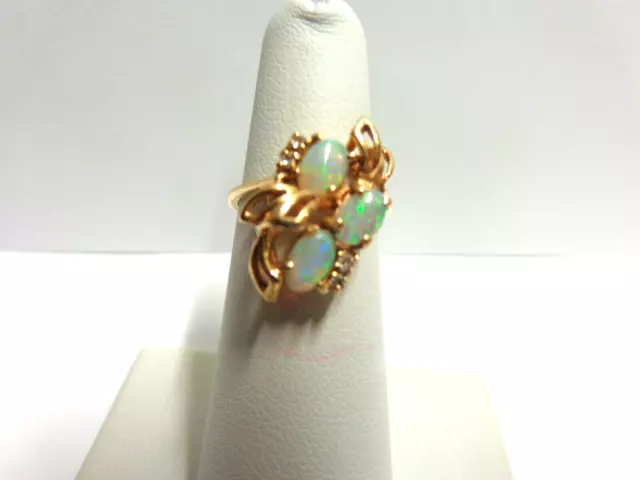 OPAL AND DIAMOND ring 14kt yellow gold sz 5.25 wgt 3.8 grams tcw 1.08 ...
