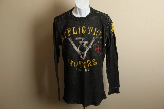 Affliction Men's black and gray reversible long sleeve thermal shirt Large L