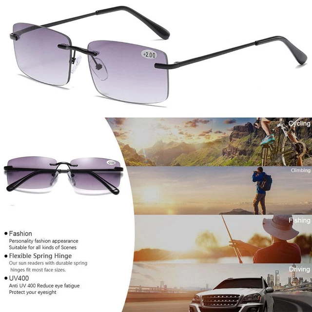 Full Magnified Tinted Sun Reader Rimless Reading Glasses Spring Sunglasses V8X2