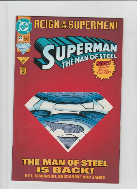 Dc Comics: Superman The Man Of Steel #22 1993 First Full Steel Die Cut Cover Nm
