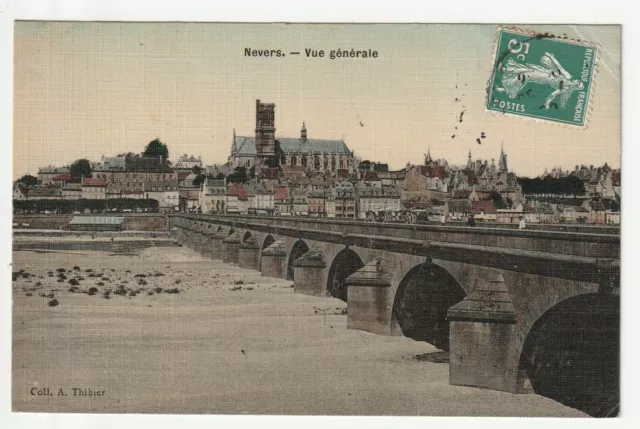 NEVERS - Nievre - CPA 58 - belle carte toilée Couleur : le Pont