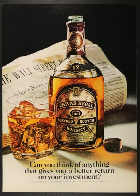 Chivas Regal Scotch Whisky Bottle Newspaper Over Ice Vintage Print Ad 1975