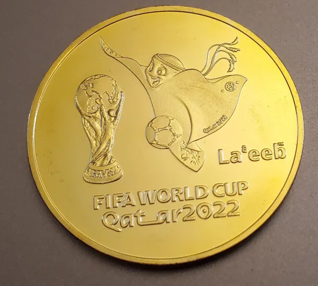 Qatar 2022 World Cup Gold Coin Mascot Logo Flag Football Messi Signed Euro 2024 2