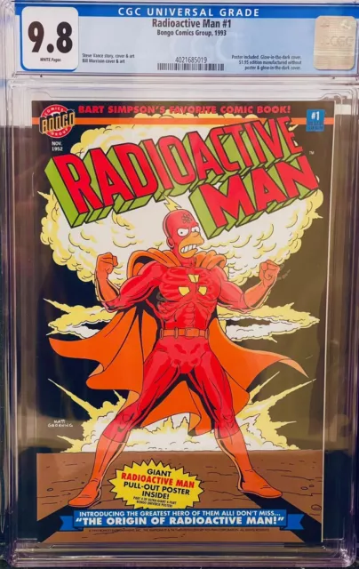 Bongo Comics "Radioactive Man" #1 CGC 9.8 WP Glow In The Dark Cover W/Poster