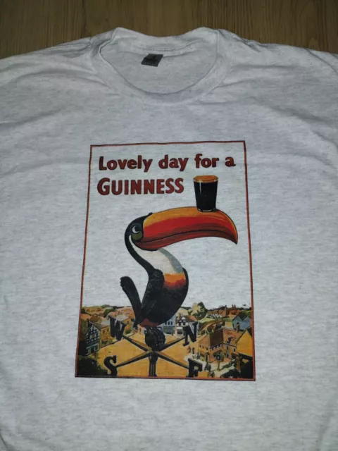 T-Shirt Retrò Adovely Day For A Guinness Grande Nuova Di Zecca Grigio Cenere
