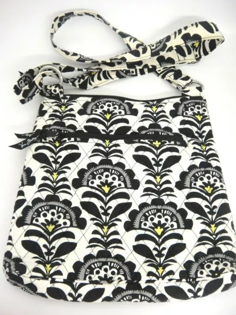 Vera Bradley Black & White Print Quilted Crossbody Bag Purse Yellow Accent