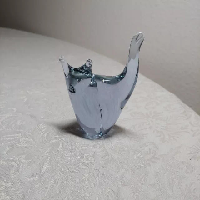 Hand Blown Art Glass Neodymium Cat Figurine - 3” Purple Blue Alexandrite Sweden 2
