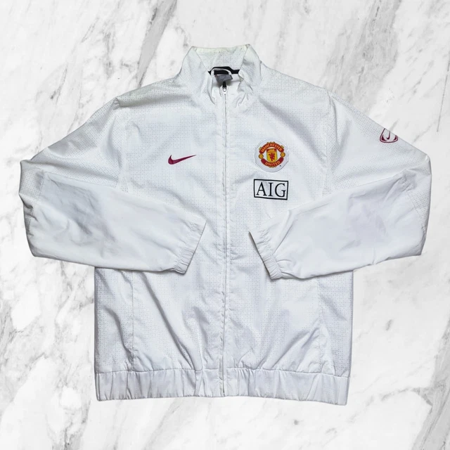 NIKE Vintage Manchester United Felpa Zip Uomo AIG Bianca Giacca Tuta Taglia XL