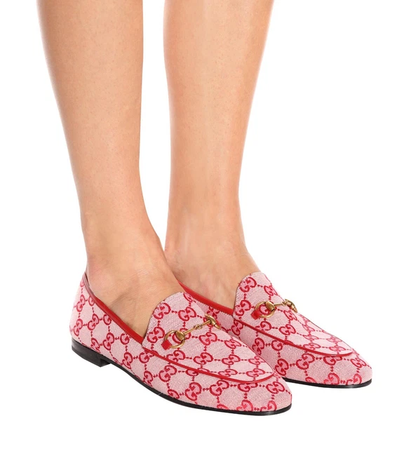 $830 Gucci GG Canvas Jordaan Horsebit Slip On Loafer Flats Red 35.5 EU Size 35 $830 Gucci GG Canvas Jordaan Horsebit Slip On Loafer Flats Red 35.5 EU Size 35