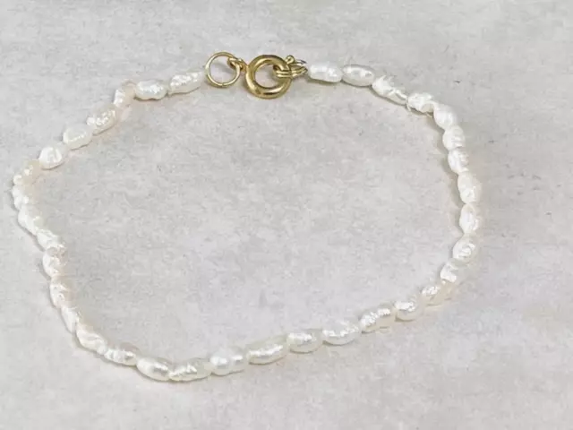 Vintage Genuine Freshwater Pearl W/ 14k Yellow Gold Clasp 7.25" ~ 2.5g; 13-D952