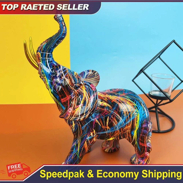 Resin Graffiti Elephant Statue Handicrafts Colorful Elephant Sculpture Art (C)