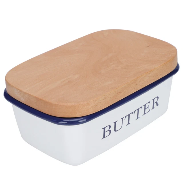 1 pieza Almacenamiento Esmaltado Contenedor Queso Mantequilla Almacenamiento Caja
