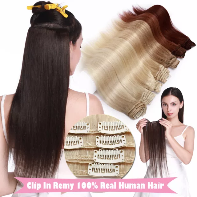 8"-24" CLEARANCE 100% Real Human Hair Extensions Clip In Remy Hair FULL HEAD AU