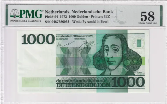 Netherlands 1000 Gulden 1972 PMG 58