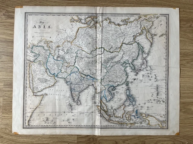 LARGE ANTIQUE HAND coloured map of Asia by James Wyld printed circa ...