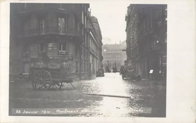 Carte Photo Paris Janvier 1910 Boulevard Inonde