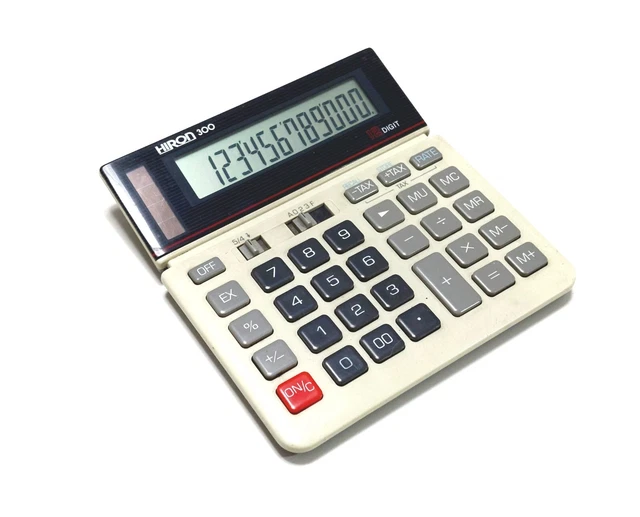 Calcolatrice Solare Vintage 12 Digit da Collezione Hiron 300 Tax Tasti Grandi