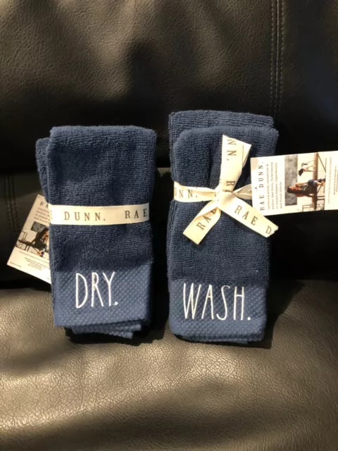 Rae Dunn Fingertip Towels Bath 12x18"  blue  wash & dry two  sets for $28.99