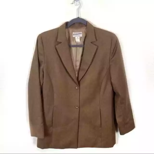 Pendleton Wool Blazer Career Vintage Women's Brown Long Sleeves Collared Size 8