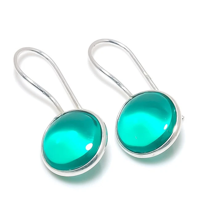 Green Jade Quartz Gemstone 925 Sterling Silver Jewelry Earring 1.18 " B981