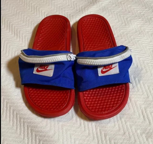 Nike Benassi JDI Fanny Pack Slides Red White Blue Zipper Pouch  size 6