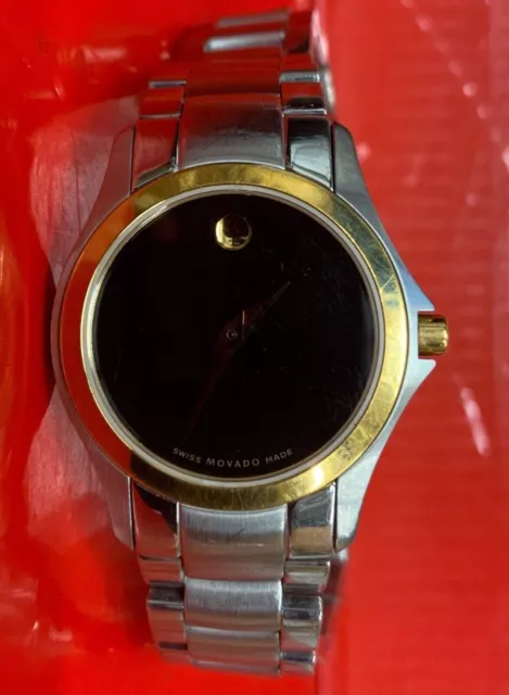 MOVADO Museum Black Face Two Tone Stainless Steel Quartz Ladies Watch Timepiece