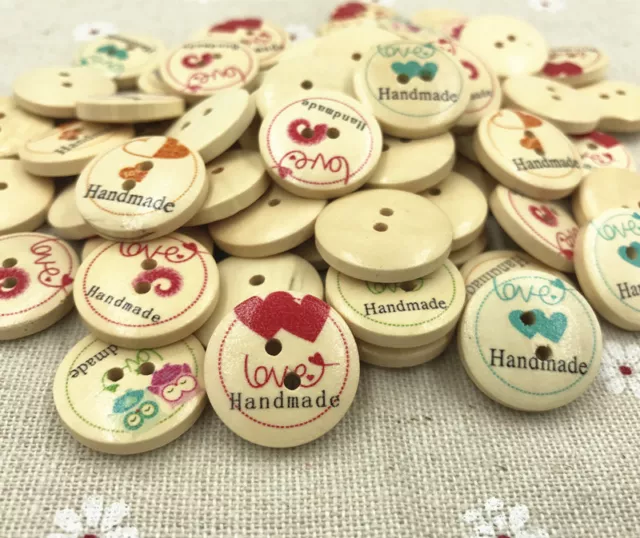 50pcs Round Buttons Wooden Love printing Sewing Crafts Scrapbooking 20mm