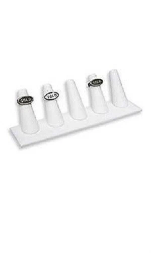 Set of 6 Displays 5-Finger Ring Jewelry White Velvet 8" x 2" x 2 ¼" Countertop