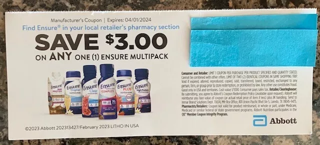 25 Ensure Coupons - Save $3.00 On Any One (1) Multipack Exp 4/1/2024 - $75 value